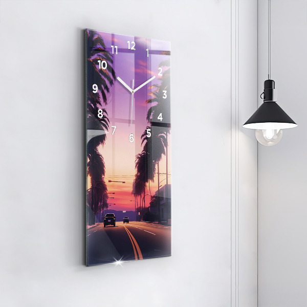 Zegar szklany pionowy Zachód słońca w LA