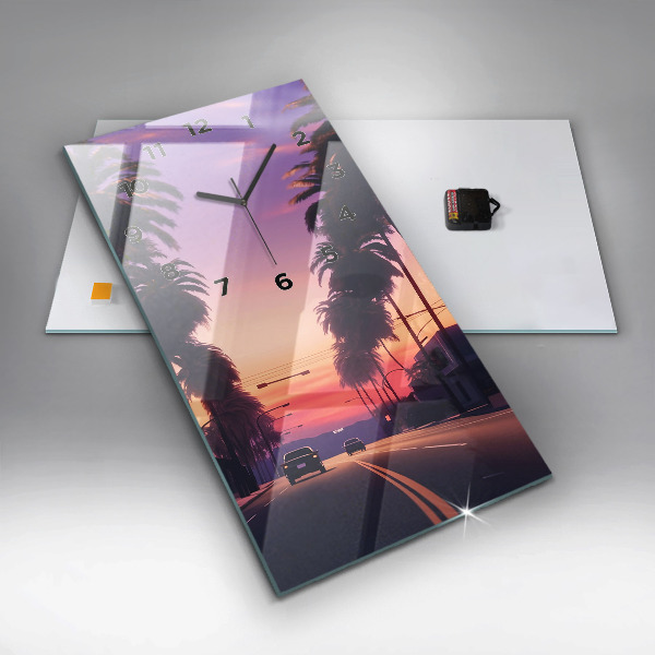 Zegar szklany pionowy Zachód słońca w LA