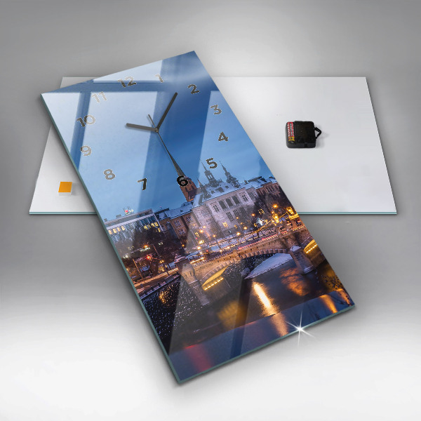 Zegar szklany pionowy Panorama miasta Pilzno