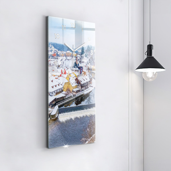 Zegar szklany pionowy Panorama miasta w zimie