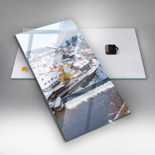 Zegar szklany pionowy Panorama miasta w zimie