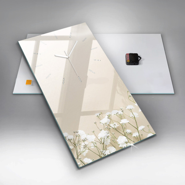 Zegar ścienny pionowy Kwitnące kwiaty gipsówki