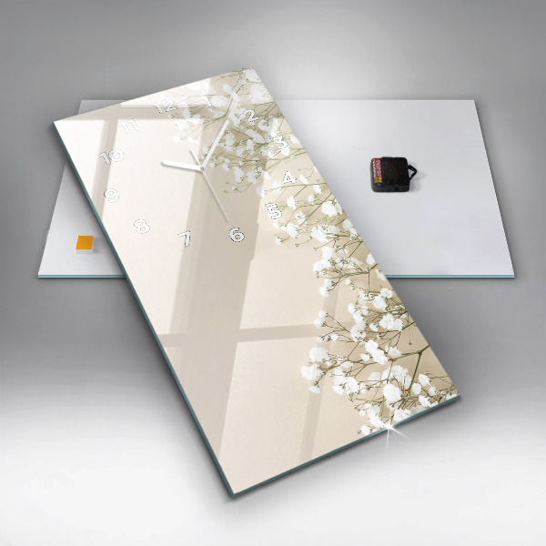 Zegar ścienny pionowy Kwitnące kwiaty gipsówki