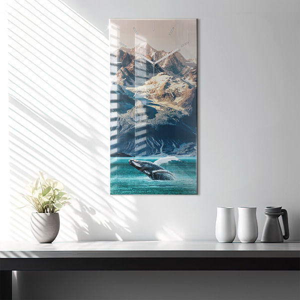 Zegar szklany pionowy Wieloryb woda