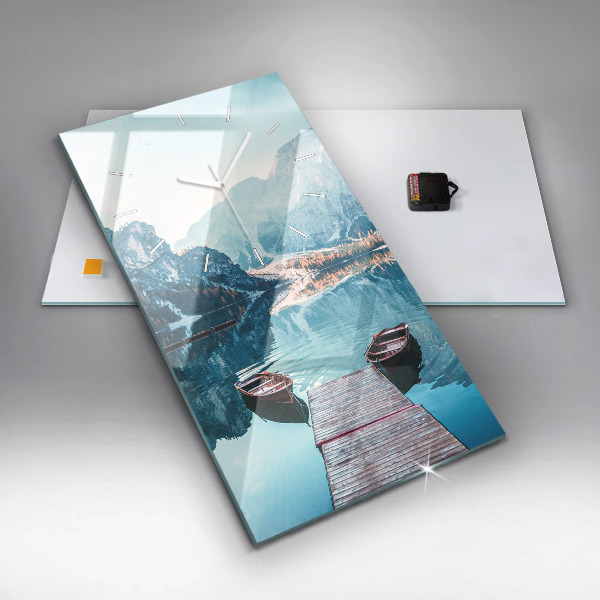 Zegar szklany pionowy Łódki na jeziorze