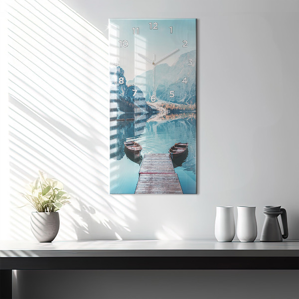 Zegar szklany pionowy Łódki na jeziorze