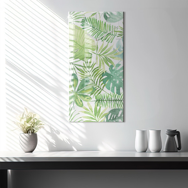 Zegar szklany pionowy Zielone liście