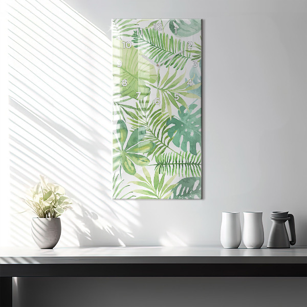 Zegar szklany pionowy Zielone liście