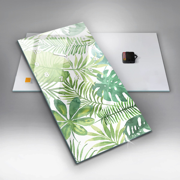 Zegar szklany pionowy Zielone liście