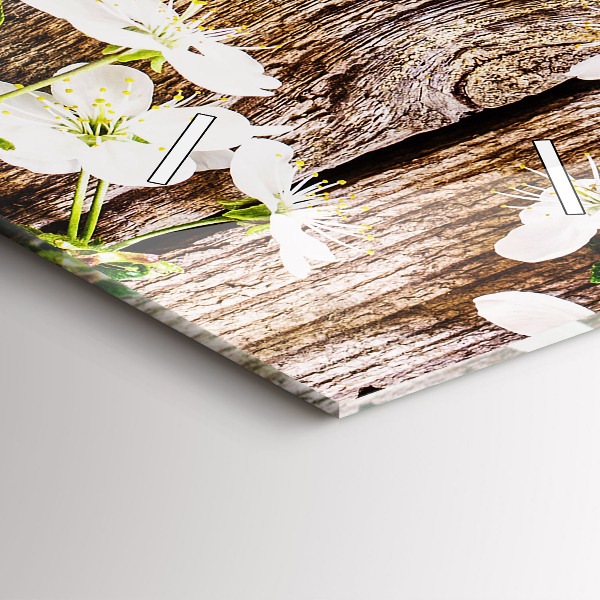 Zegar szklany pionowy Kwiaty na drewnie