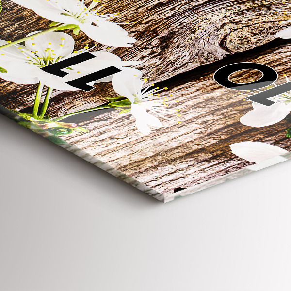 Zegar szklany pionowy Kwiaty na drewnie