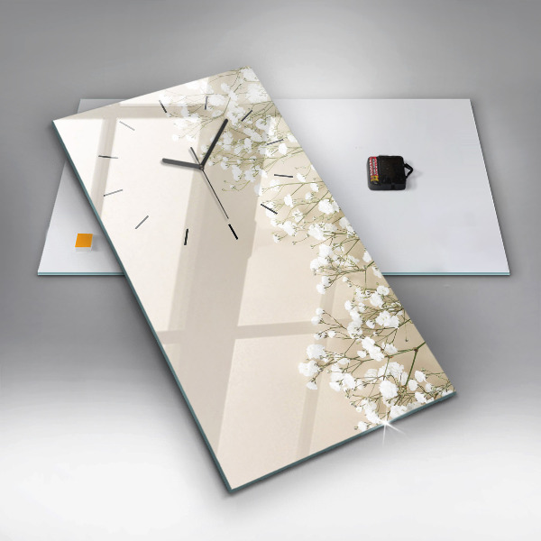 Zegar ścienny pionowy Kwitnące kwiaty gipsówki