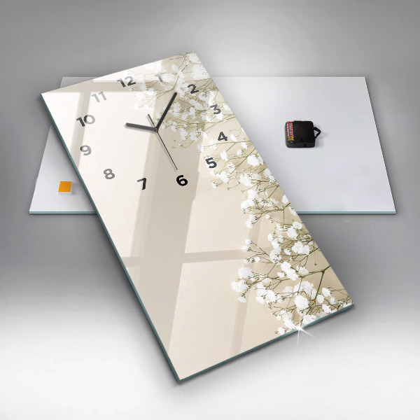 Zegar ścienny pionowy Kwitnące kwiaty gipsówki