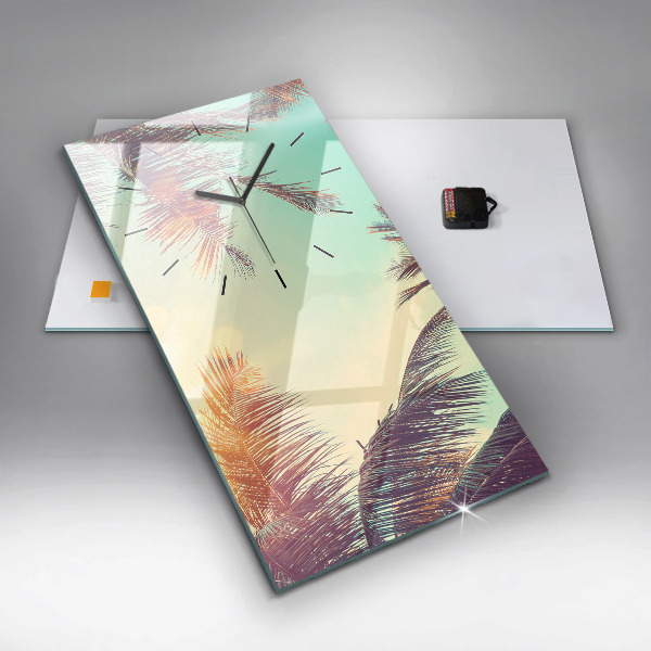 Zegar szklany pionowy Tropikalne palmy