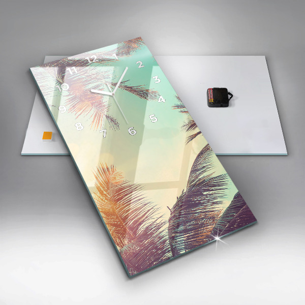 Zegar szklany pionowy Tropikalne palmy