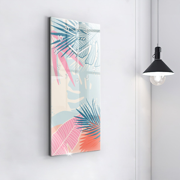 Zegar szklany pionowy Pastelowe liście – tropiki