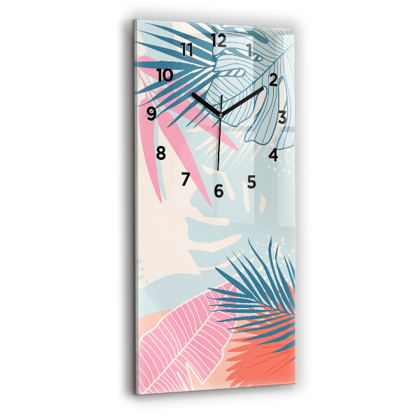 Zegar szklany pionowy Pastelowe liście – tropiki