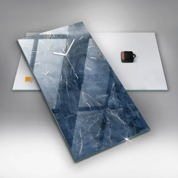 Zegar szklany pionowy Tekstura niebieski marmur