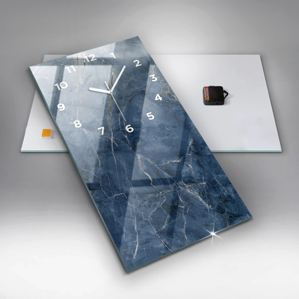 Zegar szklany pionowy Tekstura niebieski marmur