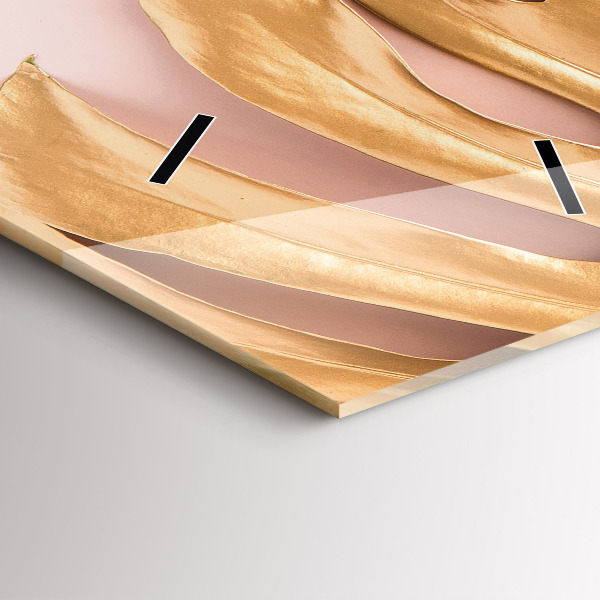 Zegar szklany pionowy Złote liście tropikalne