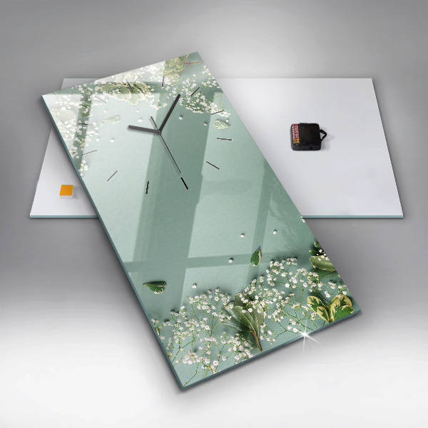 Zegar szklany pionowy Kwiaty delikatne