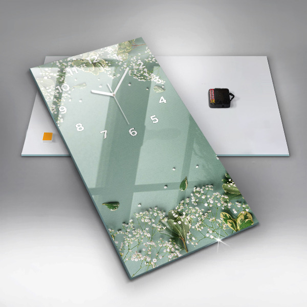 Zegar szklany pionowy Kwiaty delikatne