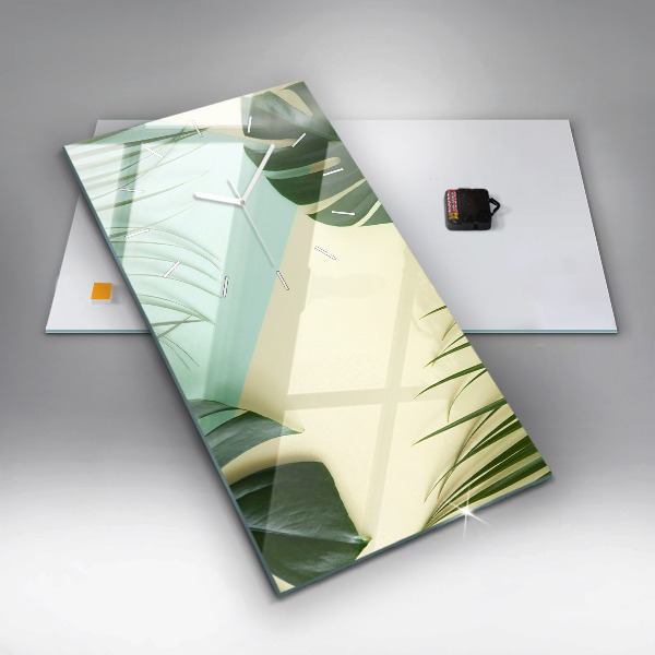 Zegar szklany pionowy Liście Monstery