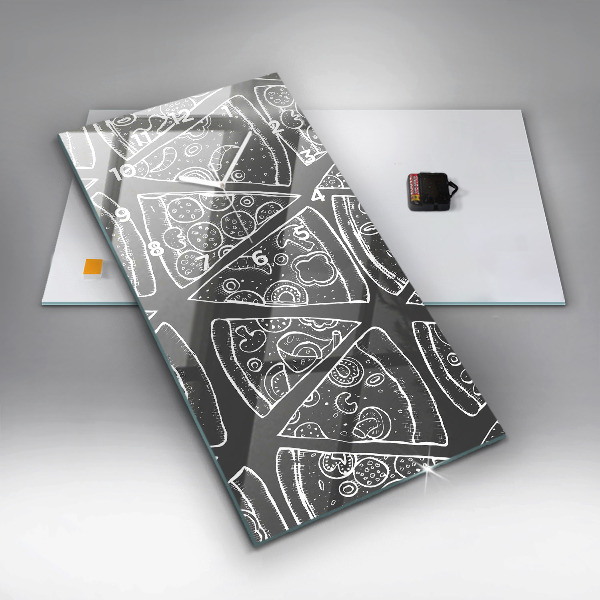 Zegar szklany pionowy Namalowana pizza