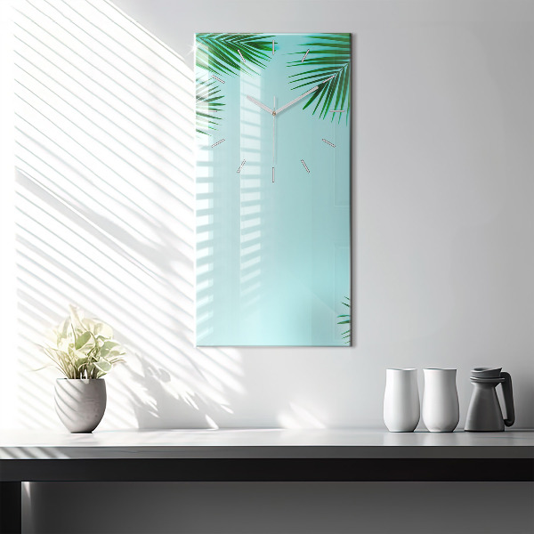 Zegar szklany pionowy Zielone palmy
