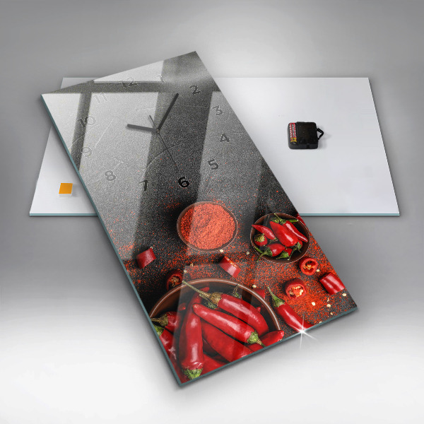 Zegar szklany pionowy Czerwone papryczki