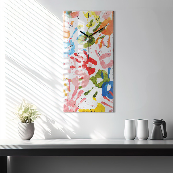 Zegar szklany pionowy Odbicia dłoni dzieci