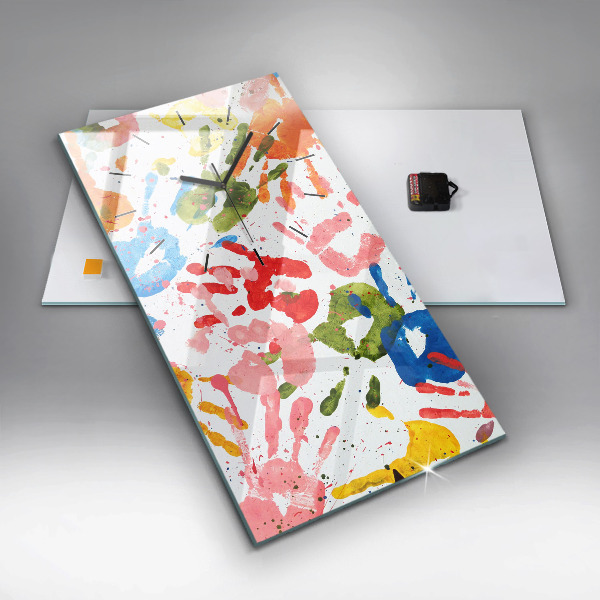 Zegar szklany pionowy Odbicia dłoni dzieci