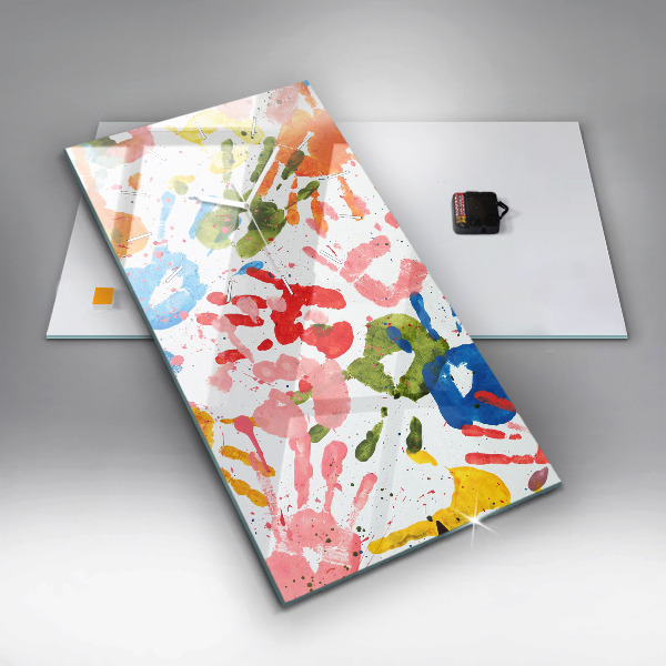 Zegar szklany pionowy Odbicia dłoni dzieci