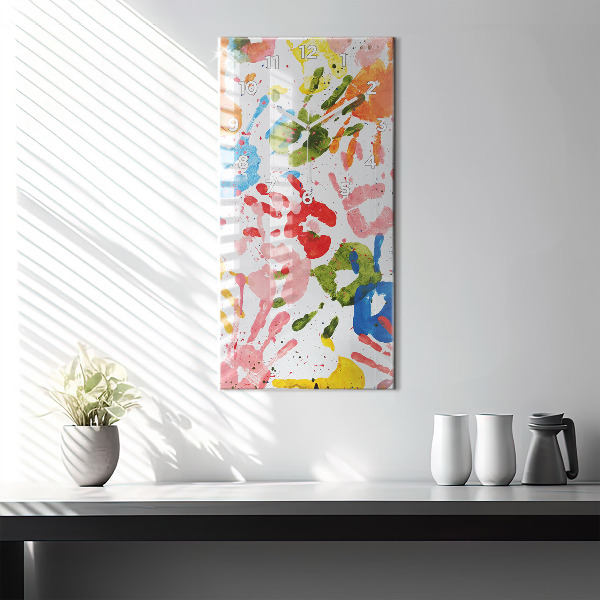 Zegar szklany pionowy Odbicia dłoni dzieci