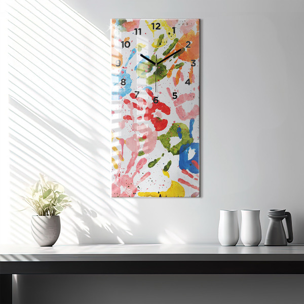 Zegar szklany pionowy Odbicia dłoni dzieci