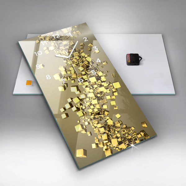 Zegar ścienny pionowy Złote kwadraty