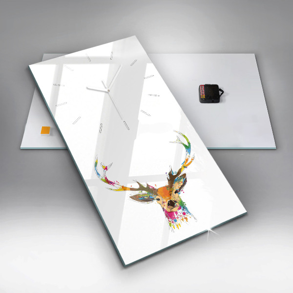 Zegar szklany pionowy Kolorowa głowa jelenia