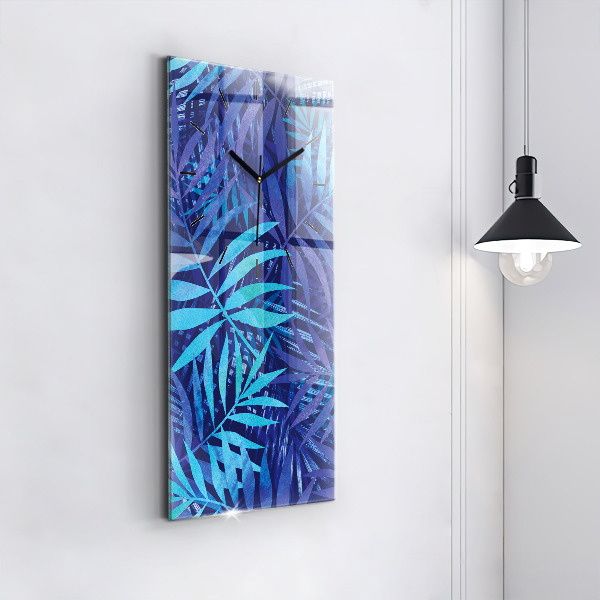 Zegar szklany pionowy Niebieski liście