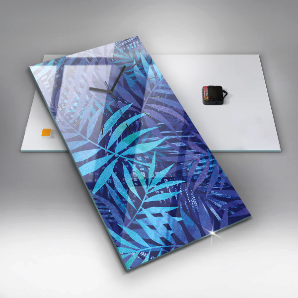 Zegar szklany pionowy Niebieski liście