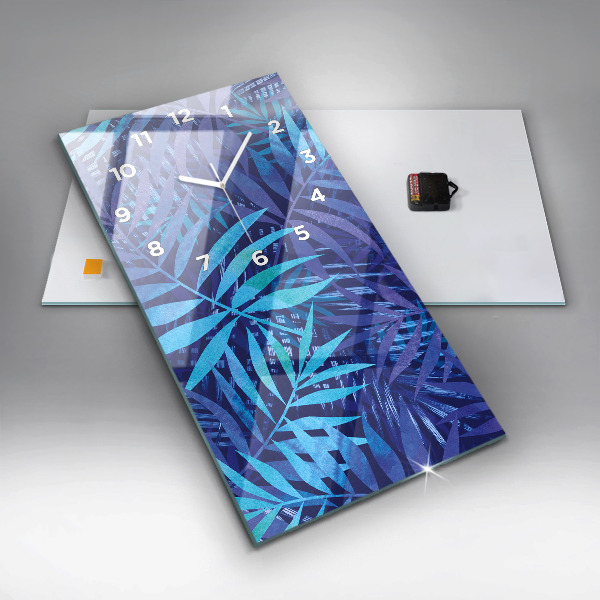 Zegar szklany pionowy Niebieski liście