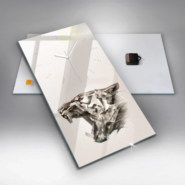 Zegar szklany pionowy malowany portret tygrysa