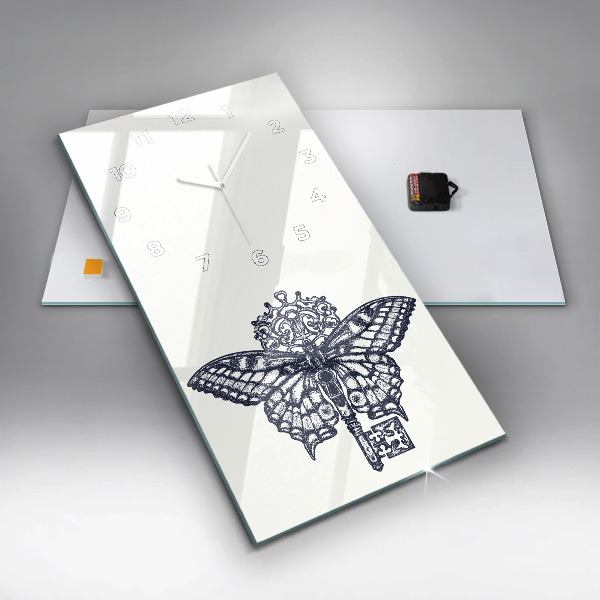 Zegar ścienny pionowy Motyl i klucz – styl boho