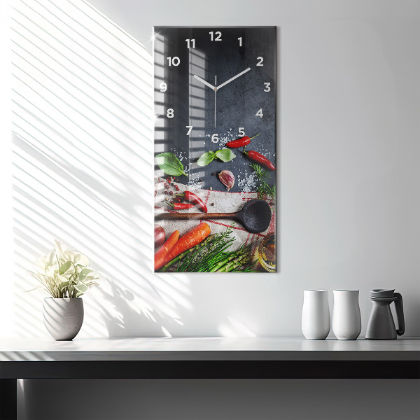 Zegar szklany pionowy Warzywa