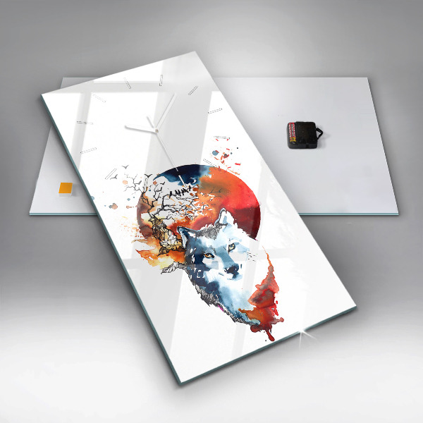 Zegar szklany pionowy Wilk i Pełnia