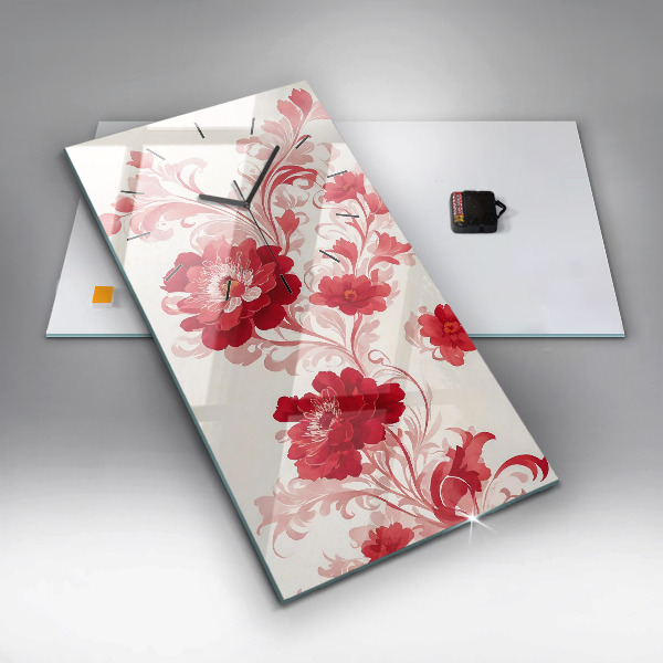 Zegar ścienny pionowy Czerwone kwiaty