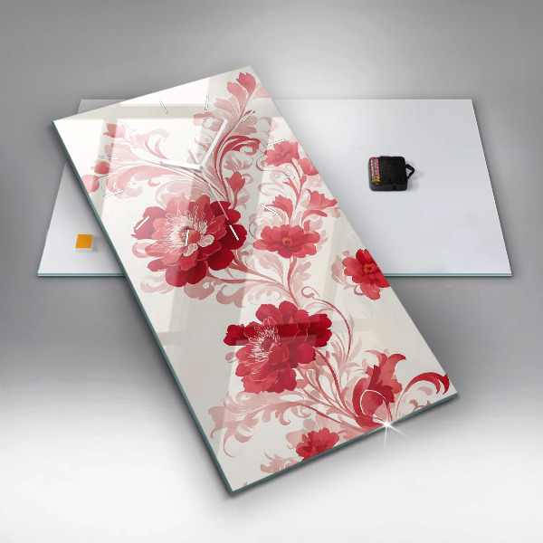 Zegar ścienny pionowy Czerwone kwiaty