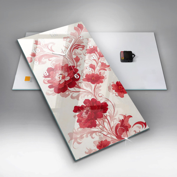 Zegar ścienny pionowy Czerwone kwiaty