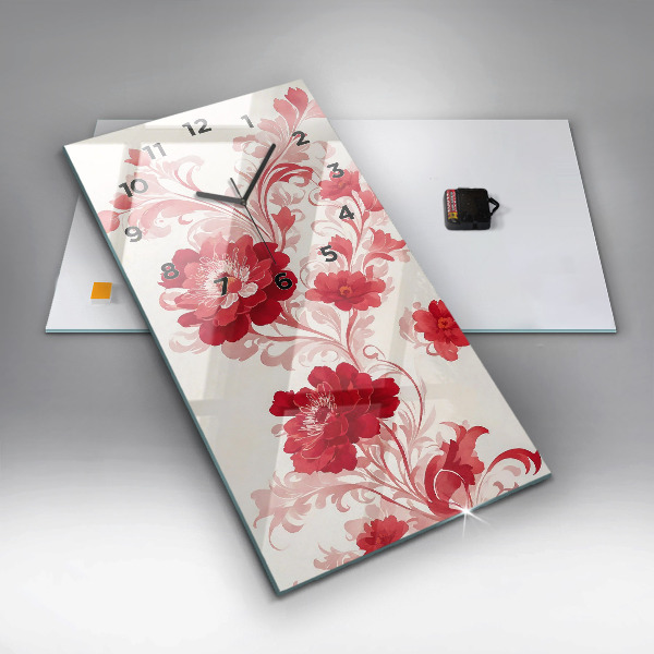 Zegar ścienny pionowy Czerwone kwiaty