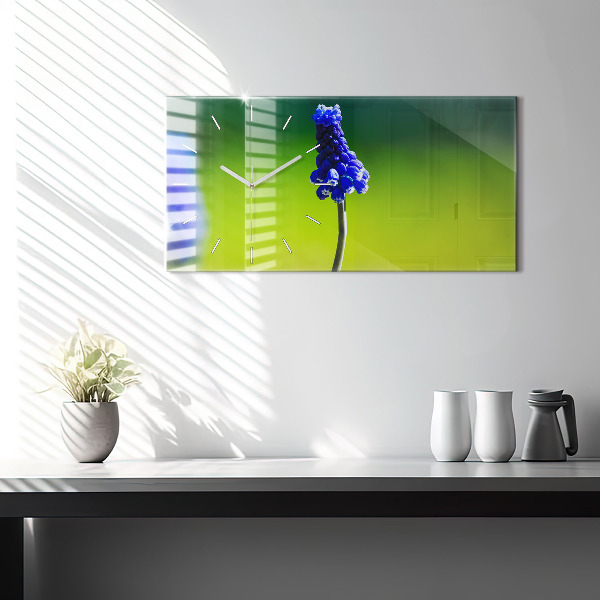 Zegar ścienny poziomy Niebieskie kwiaty