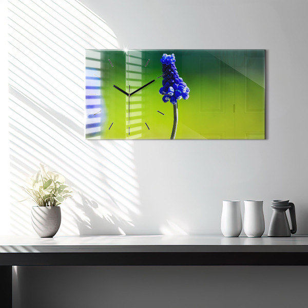 Zegar ścienny poziomy Niebieskie kwiaty